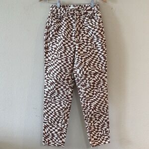 PacSun Optical‎ Illusion Checkerboard Jeans Brown Cream Ultra High Rise Slim 26